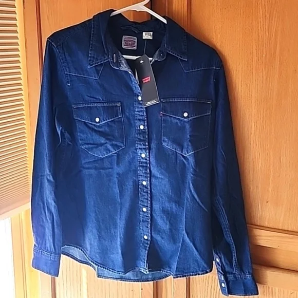 Levi Strauss Jean Shirt Long Sleeve Pearl snaps Front Pockets, Size XL - Picture 1 of 7